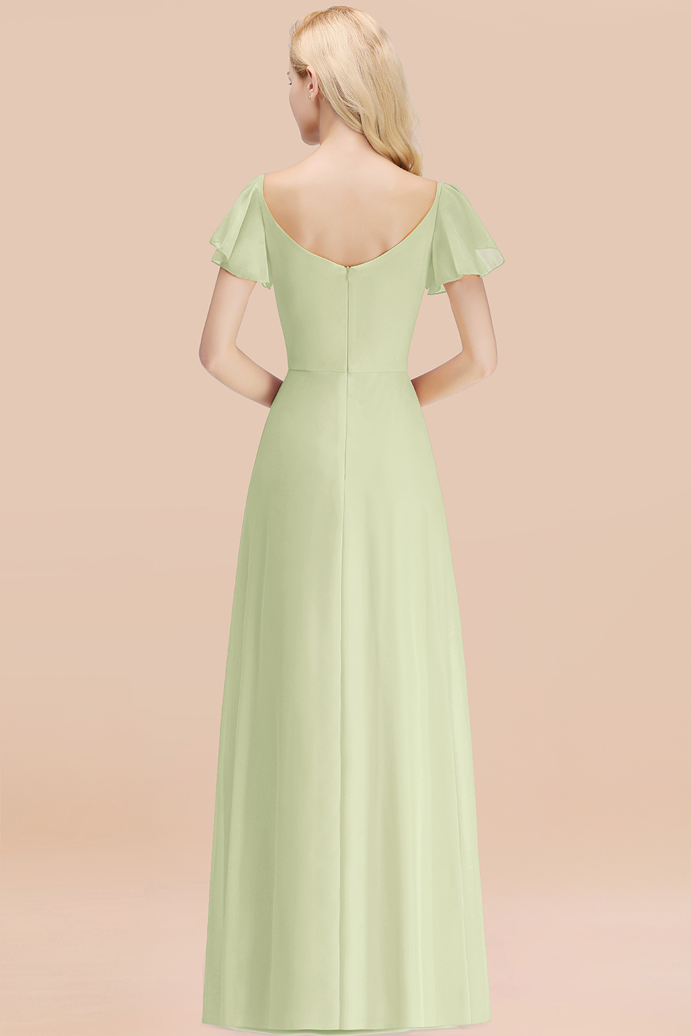 Elegant Puffy Sleeves Aline Bridesmaid Dress Ruffle Chiffon Wedding Guest Dress