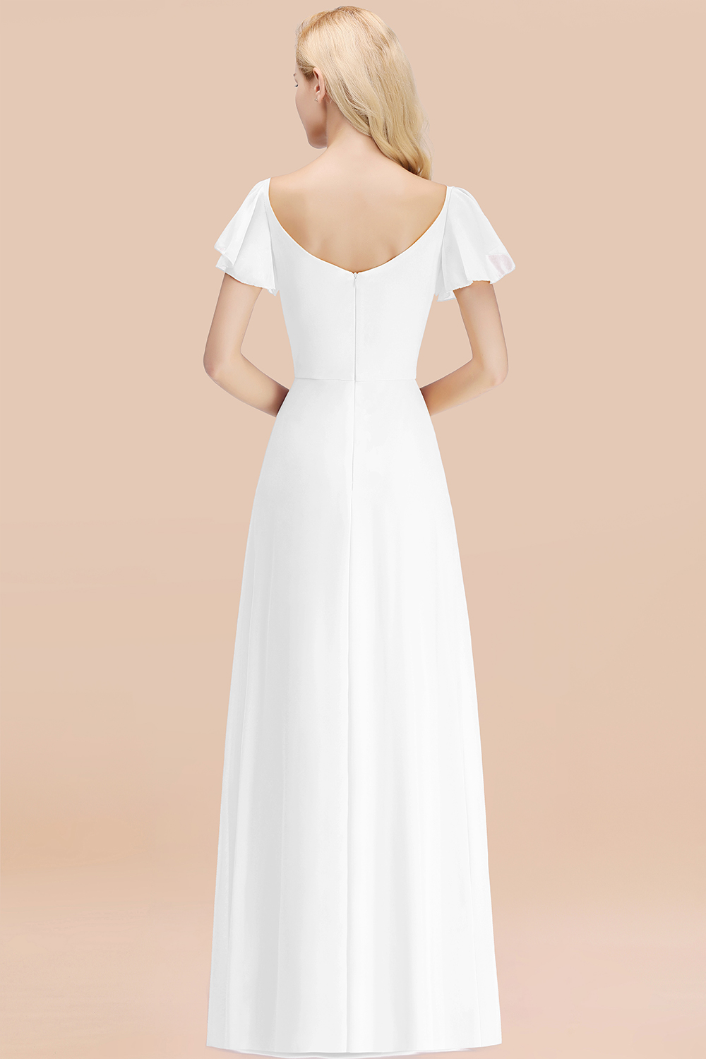 Elegant Puffy Sleeves Aline Bridesmaid Dress Ruffle Chiffon Wedding Guest Dress