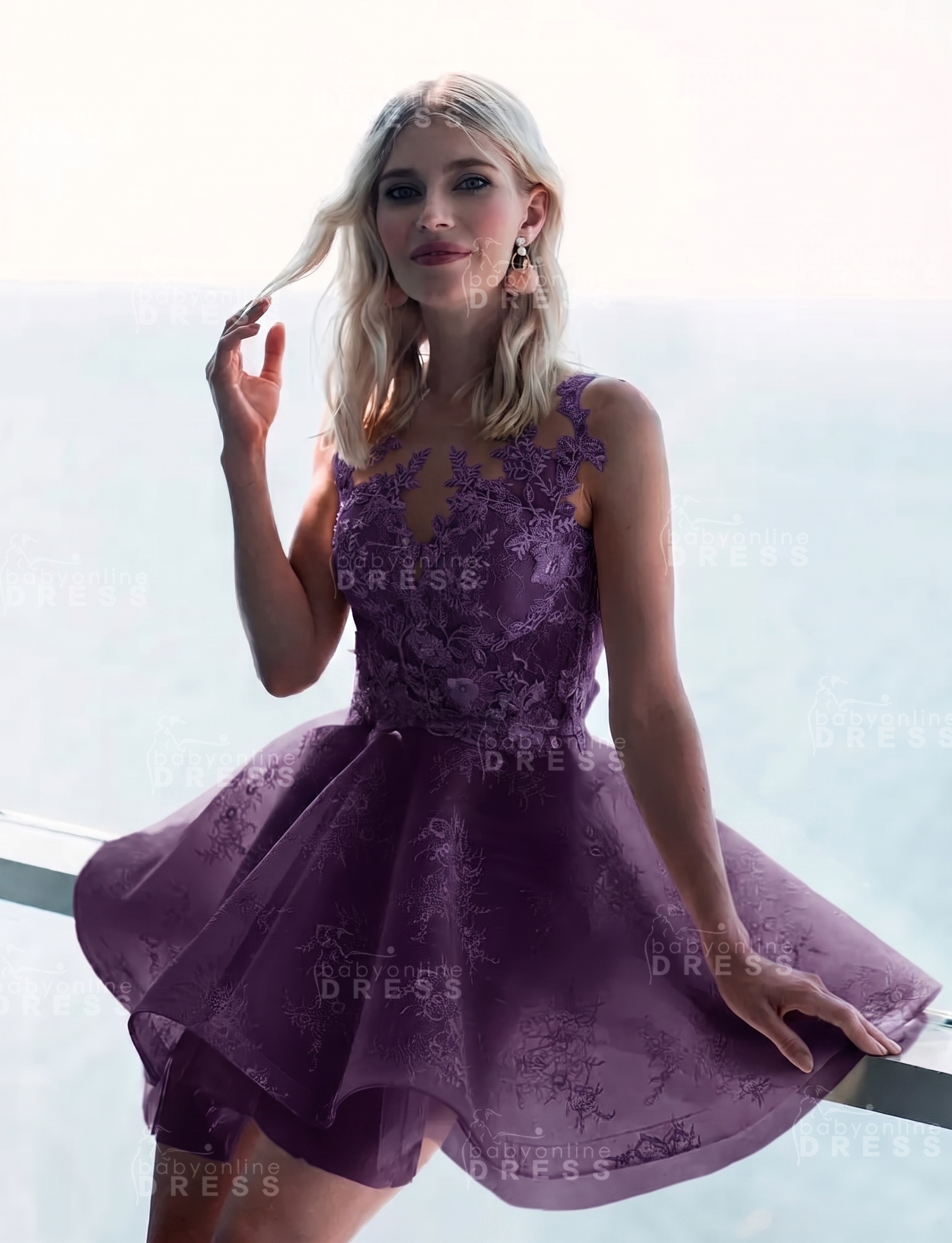 Sleeveless Lace Puffy Flowers A-Line Short Homecoming Dress with Appliques