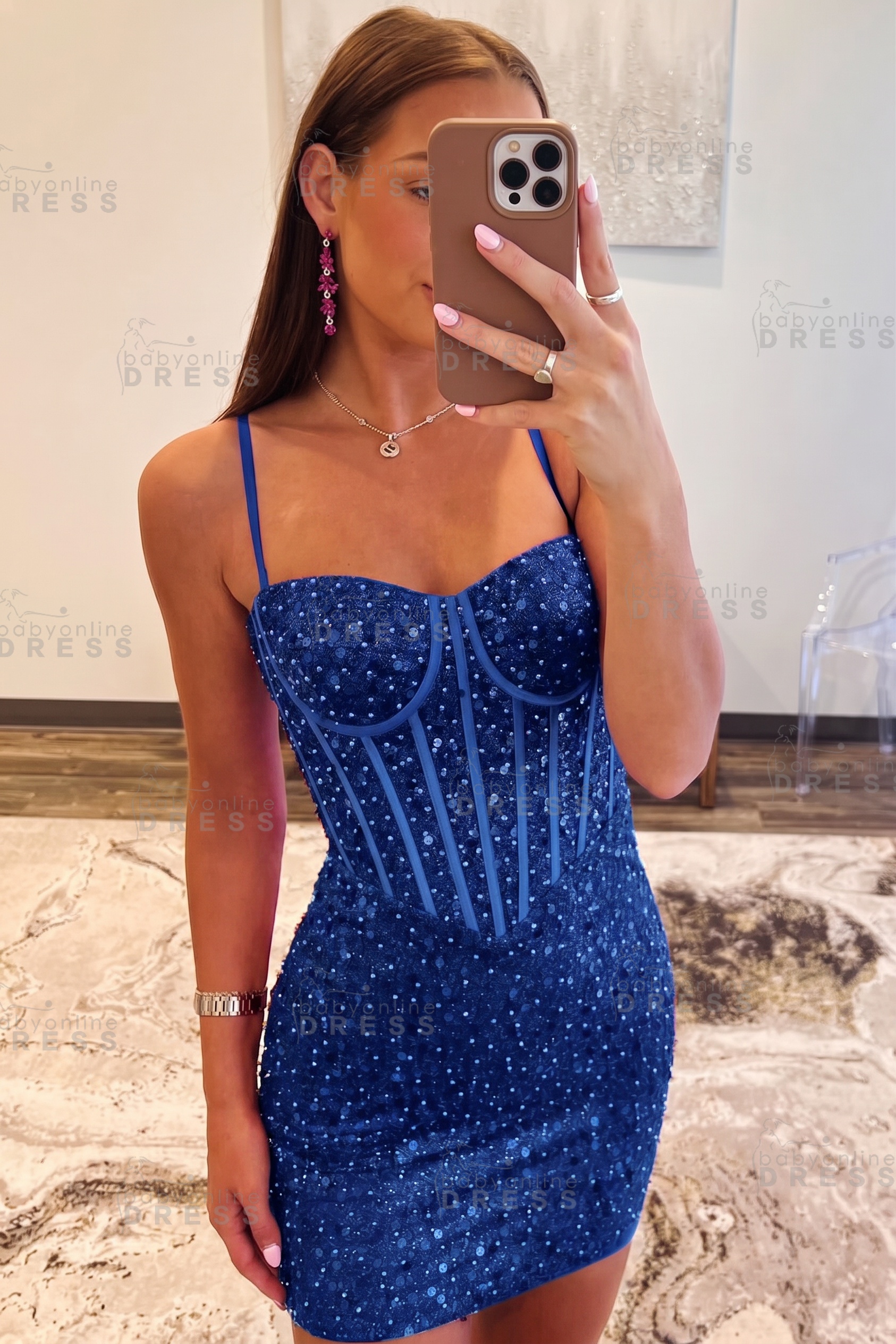 Spaghetti Straps Sky Blue Tight Homecoming Dress Short Prom Dress