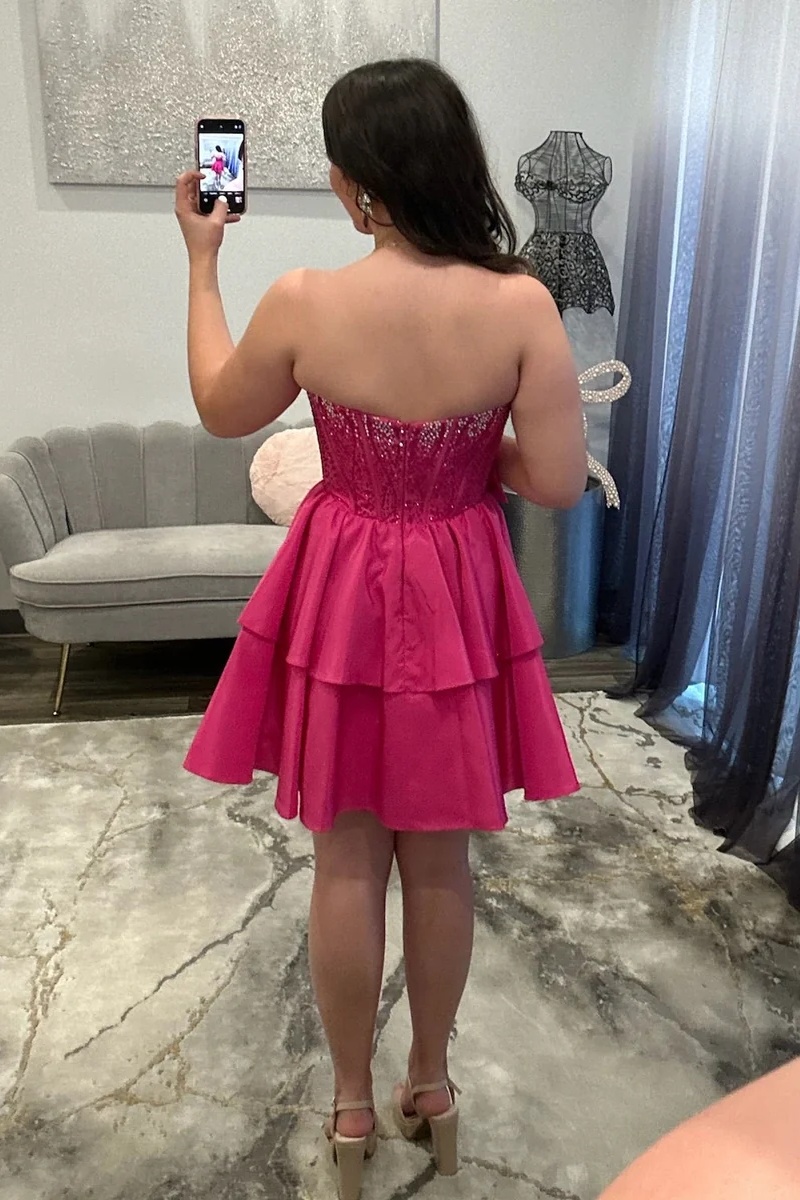 Royal Blue Strapless Beaded Corset Mini Homecoming Dress with Bow