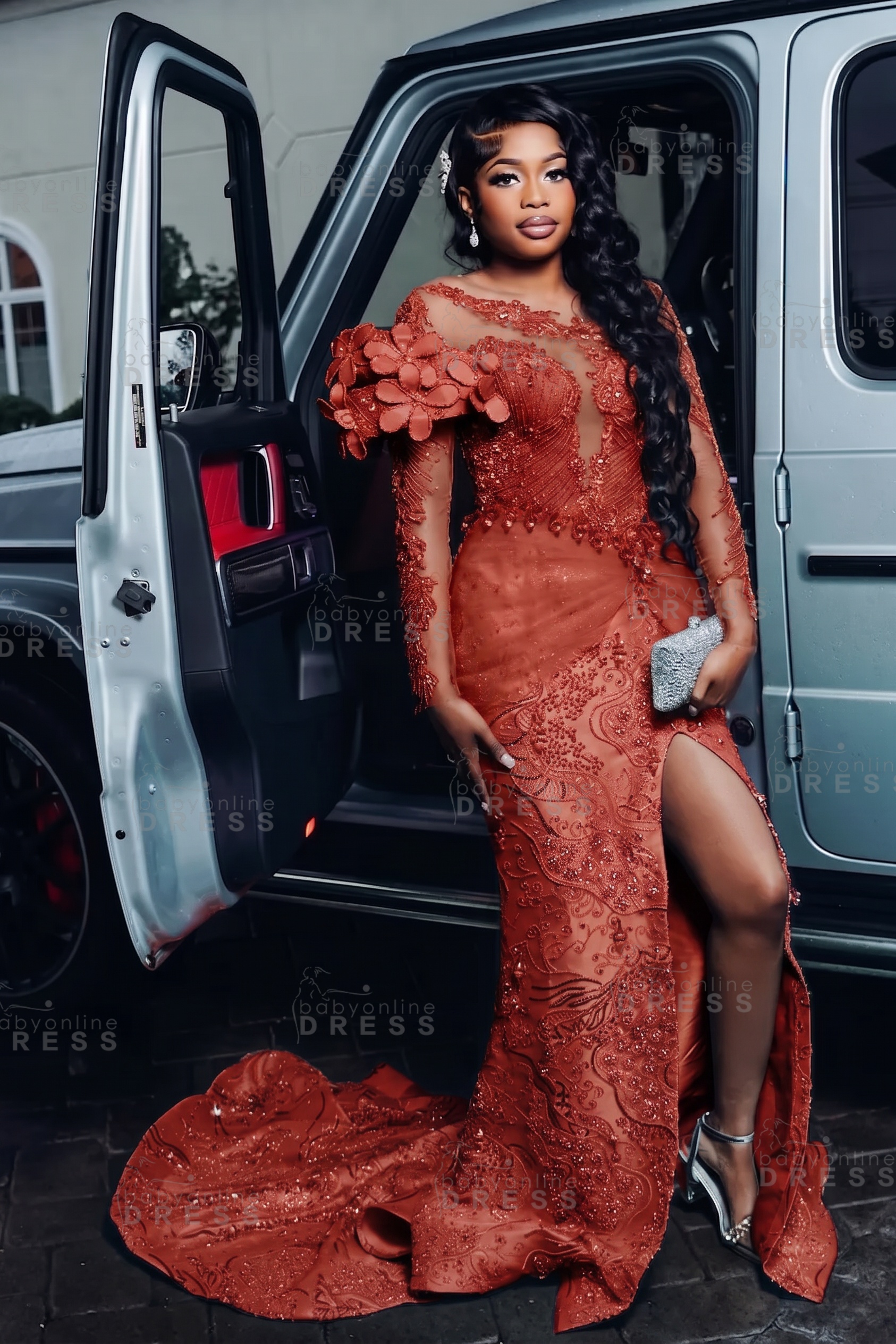 Luxury Long Sleeves Beadings Mermaid Prom Dress with Appliques
