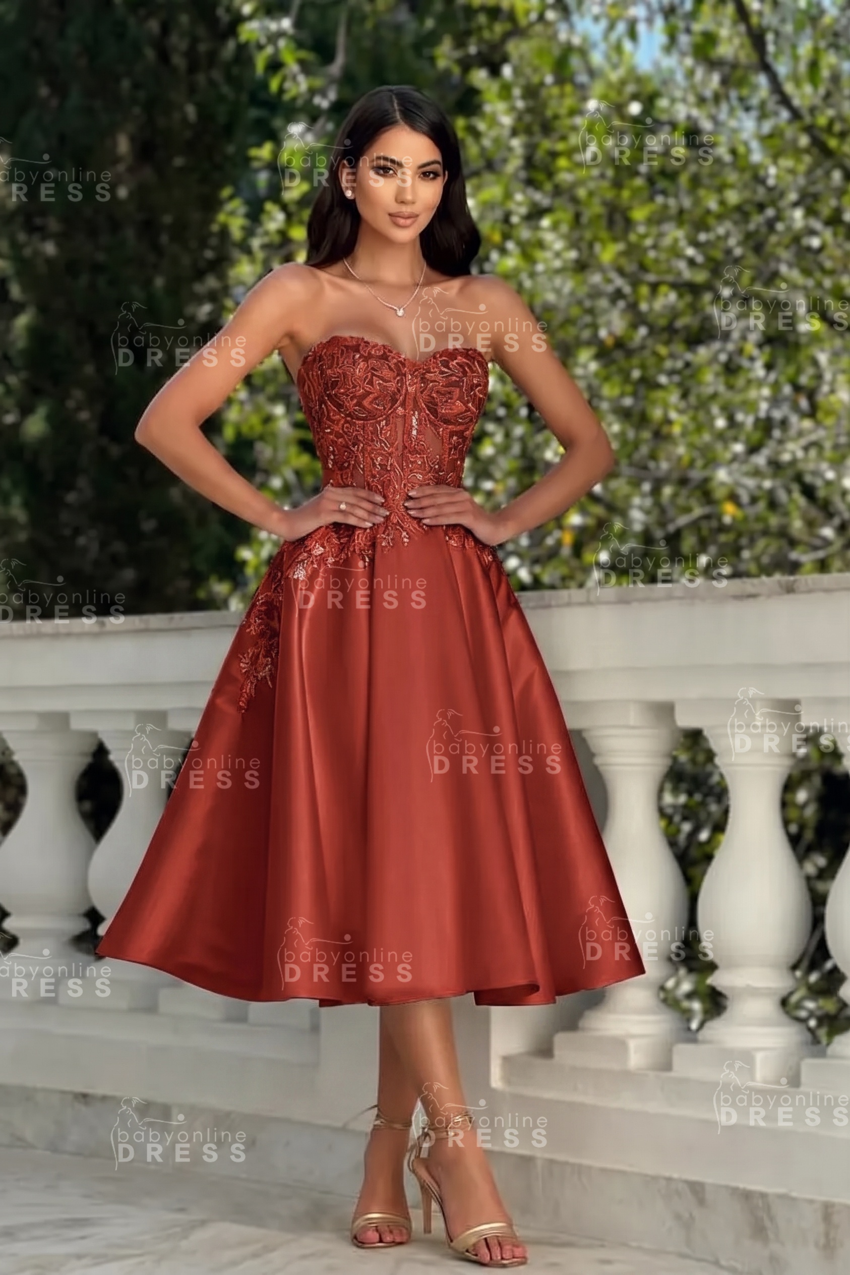 Stunning Strapless Sweetheart Tea-Length A-Line Satin Prom Dresses White