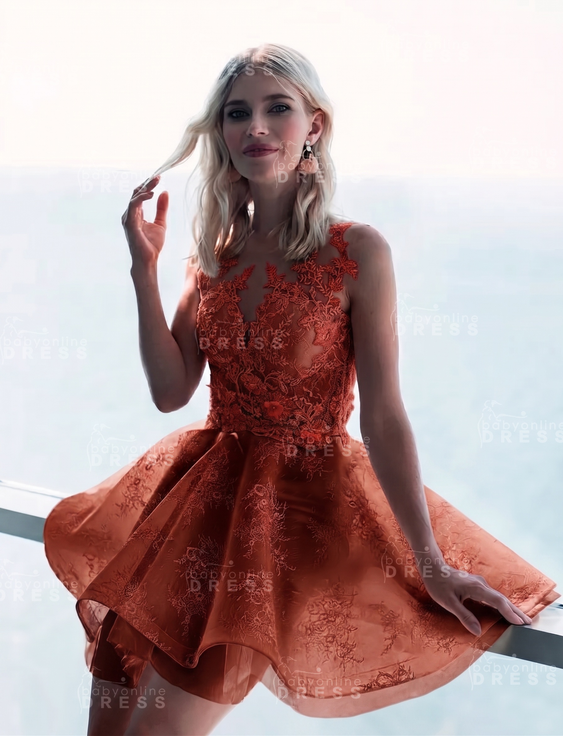 Sleeveless Lace Puffy Flowers A-Line Short Homecoming Dress with Appliques