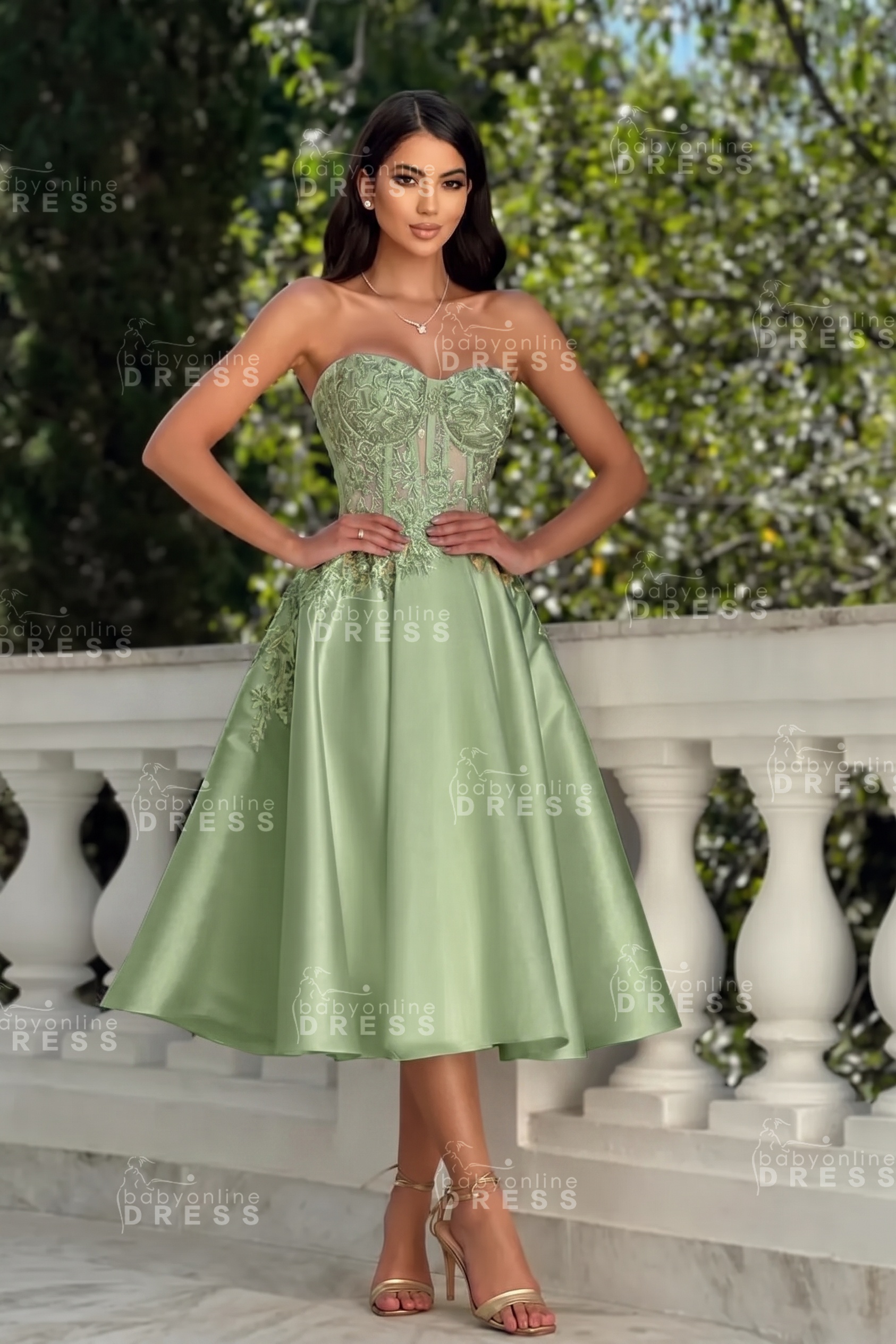 Stunning Strapless Sweetheart Tea-Length A-Line Satin Prom Dresses White