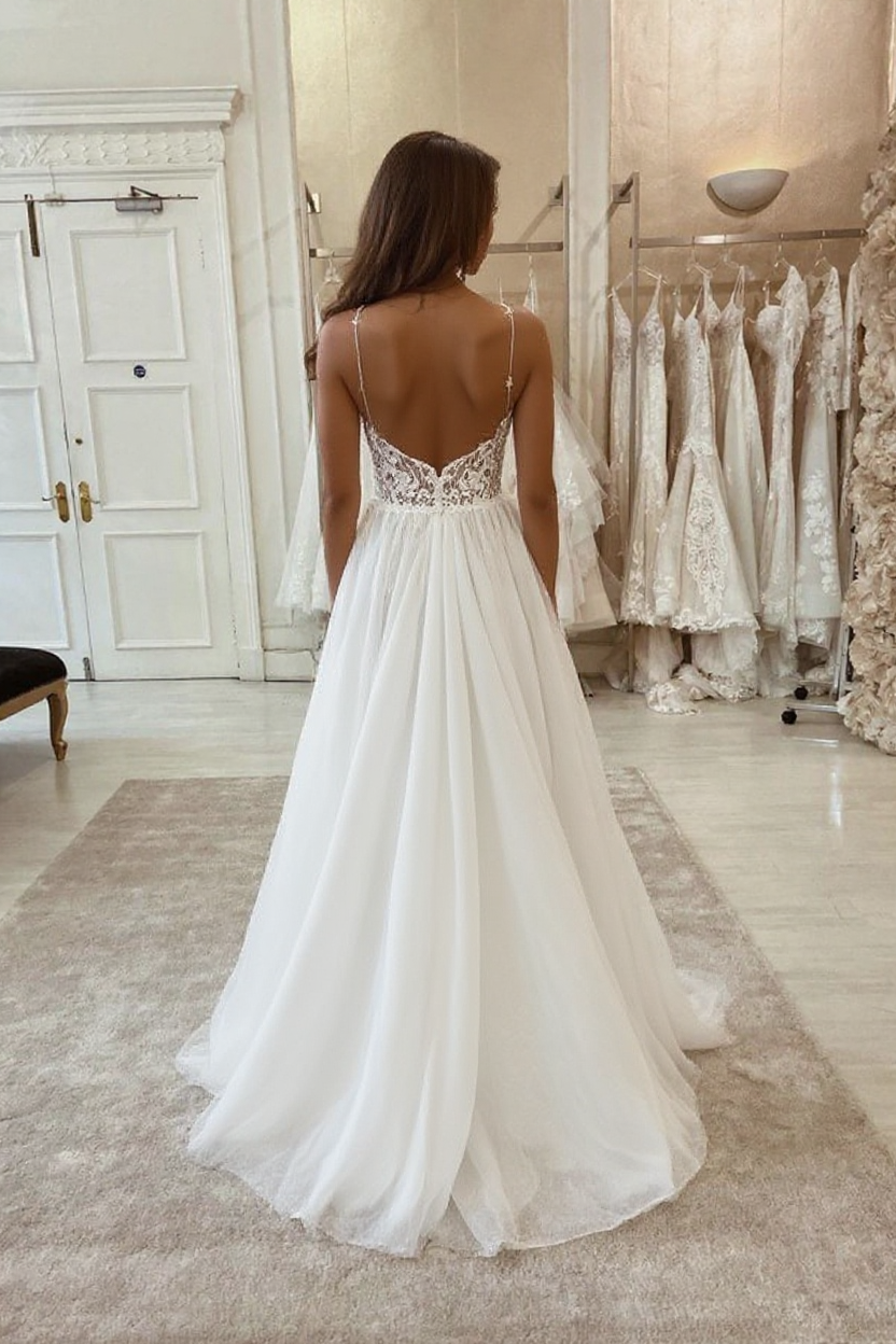 Sexy Bohemian Summer Beach Wedding Dress with High Split