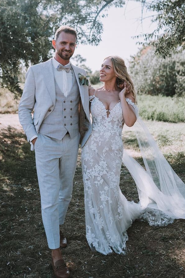 Sexy Spaghetti Straps Appliques Lace Mermaid Wedding Dresses