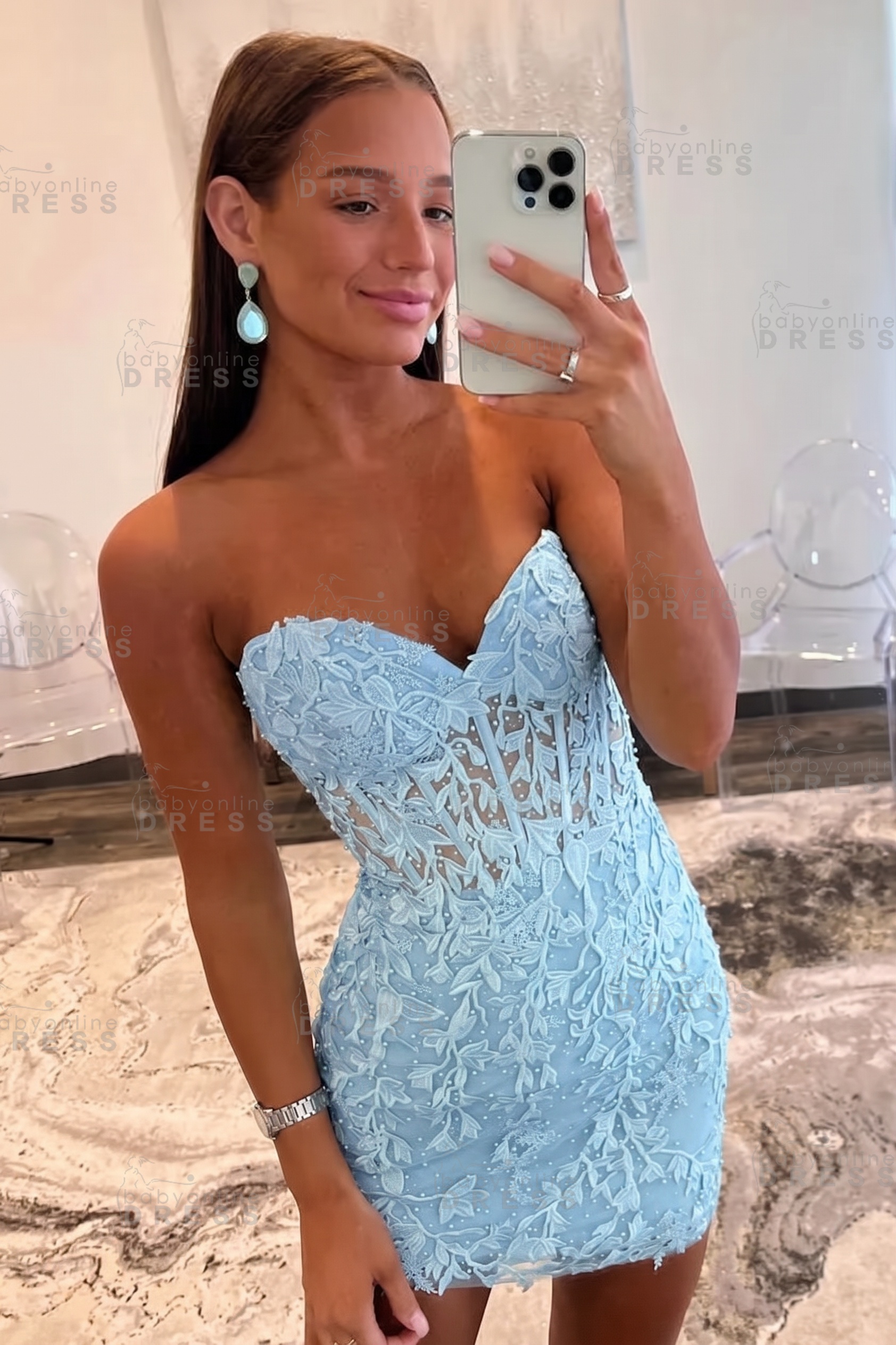 Sweetheart Mint Lace Homecoming Dress Short Party Dress Sleeveless