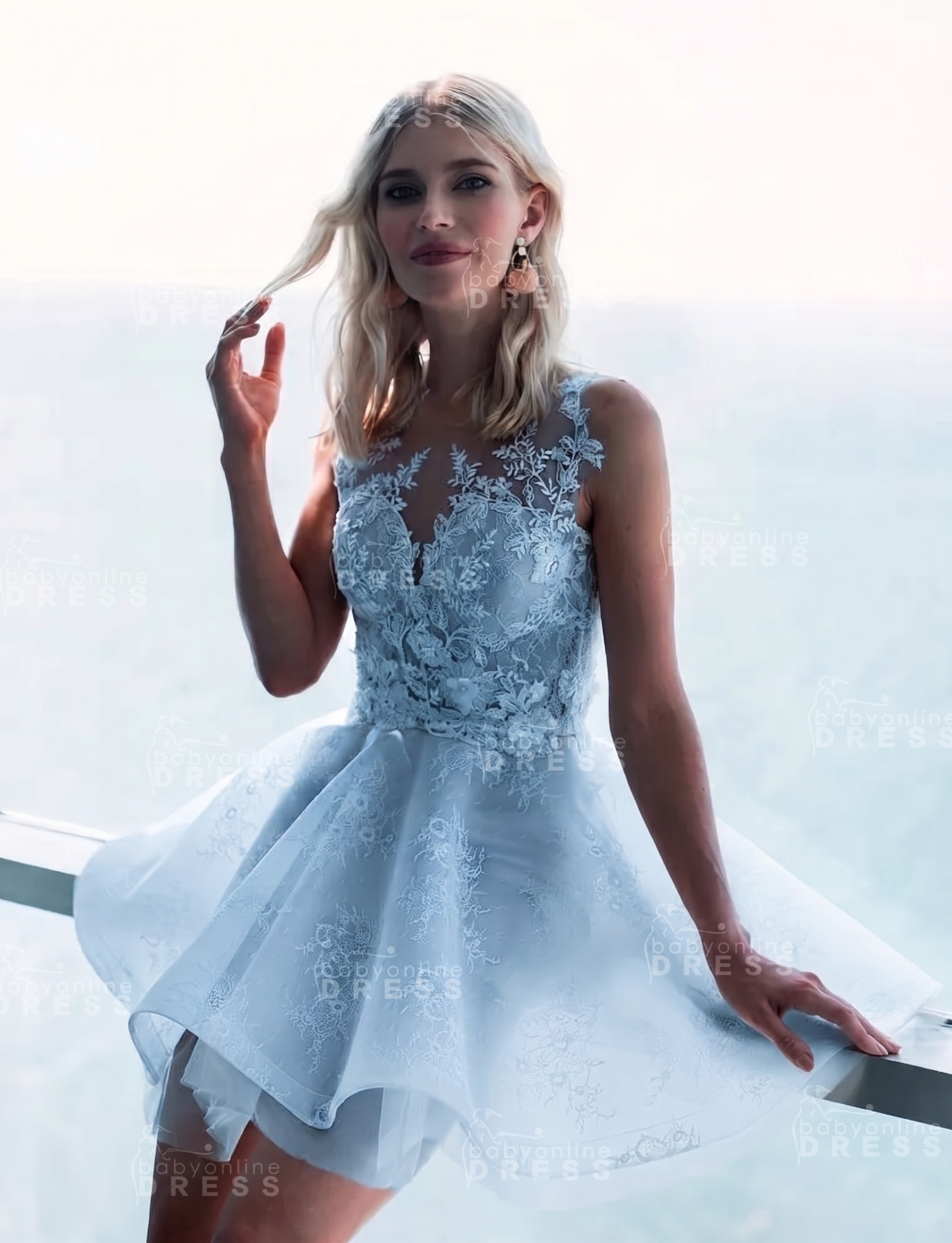 Sleeveless Lace Puffy Flowers A-Line Short Homecoming Dress with Appliques