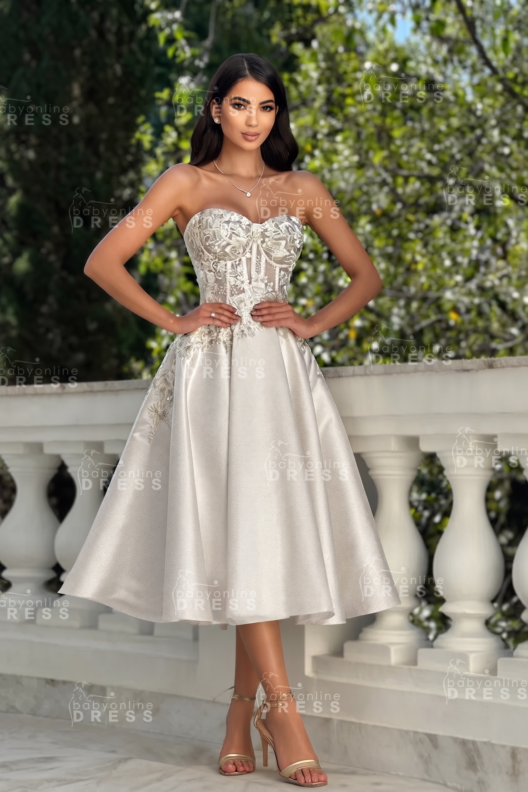 Stunning Strapless Sweetheart Tea-Length A-Line Satin Prom Dresses White