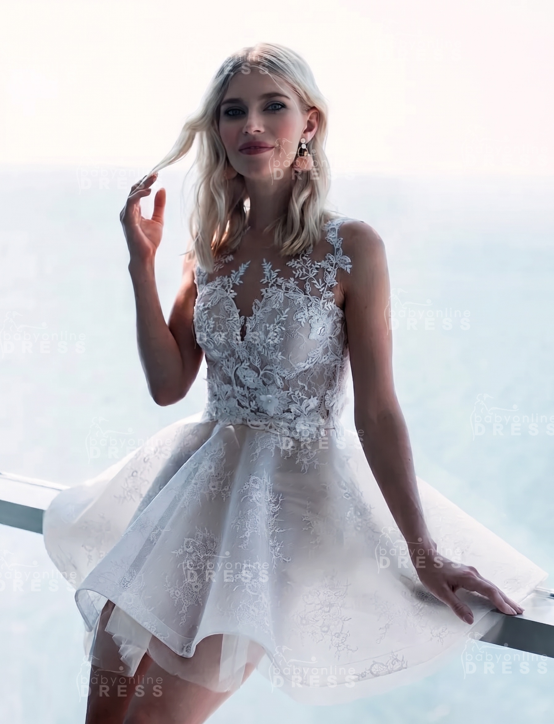Sleeveless Lace Puffy Flowers A-Line Short Homecoming Dress with Appliques