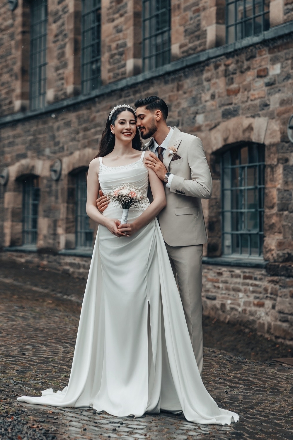 Spaghetti Straps Satin Ruched Pearl Mermaid Wedding Dresses