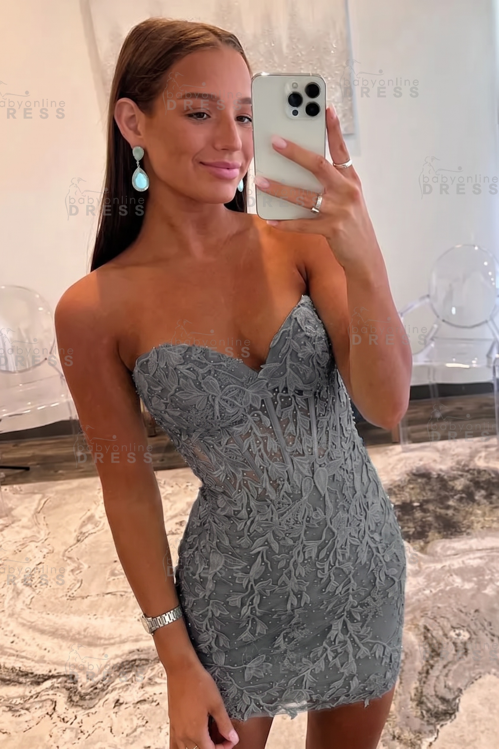 Sweetheart Mint Lace Homecoming Dress Short Party Dress Sleeveless