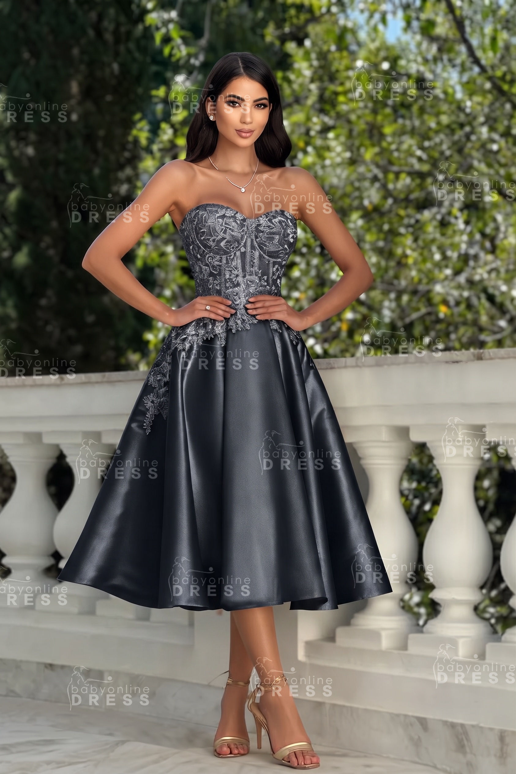 Stunning Strapless Sweetheart Tea-Length A-Line Satin Prom Dresses White