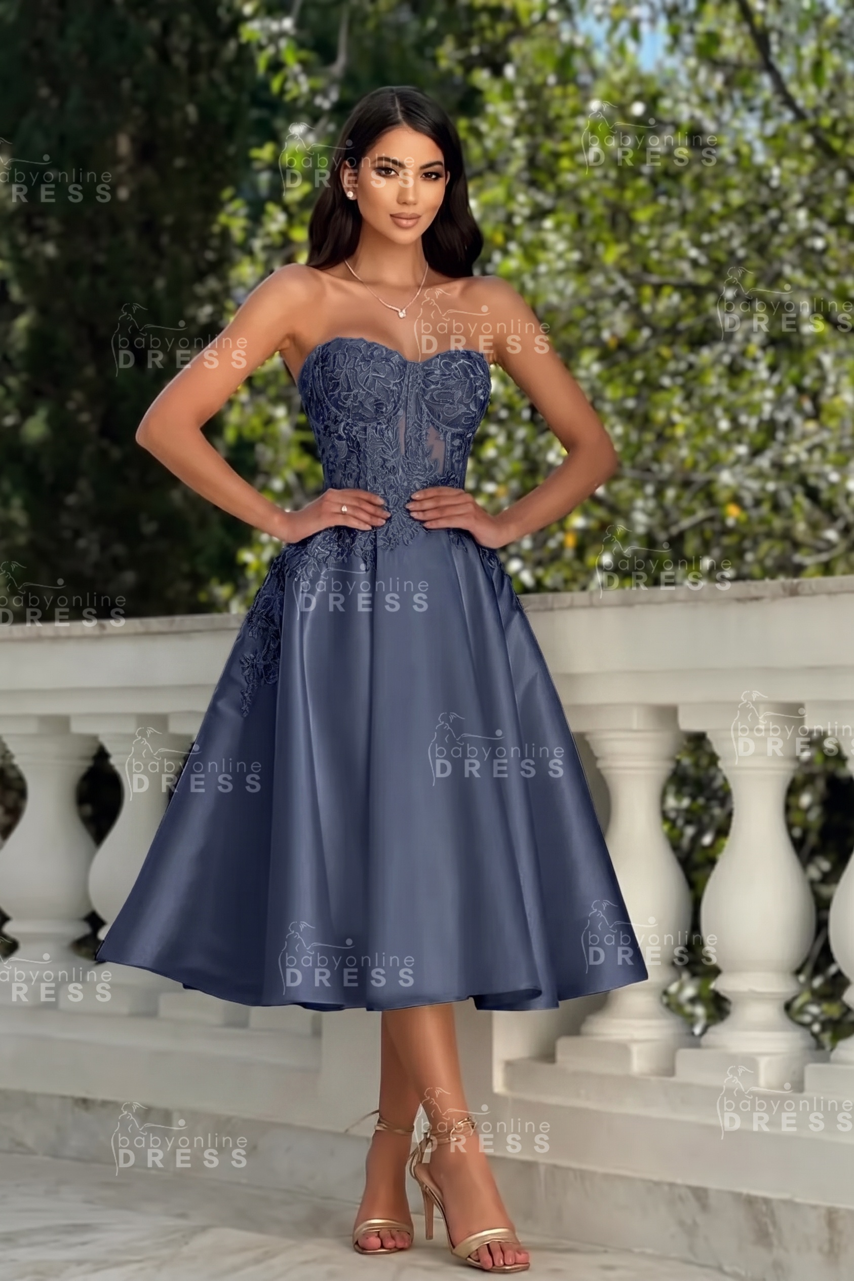 Stunning Strapless Sweetheart Tea-Length A-Line Satin Prom Dresses White