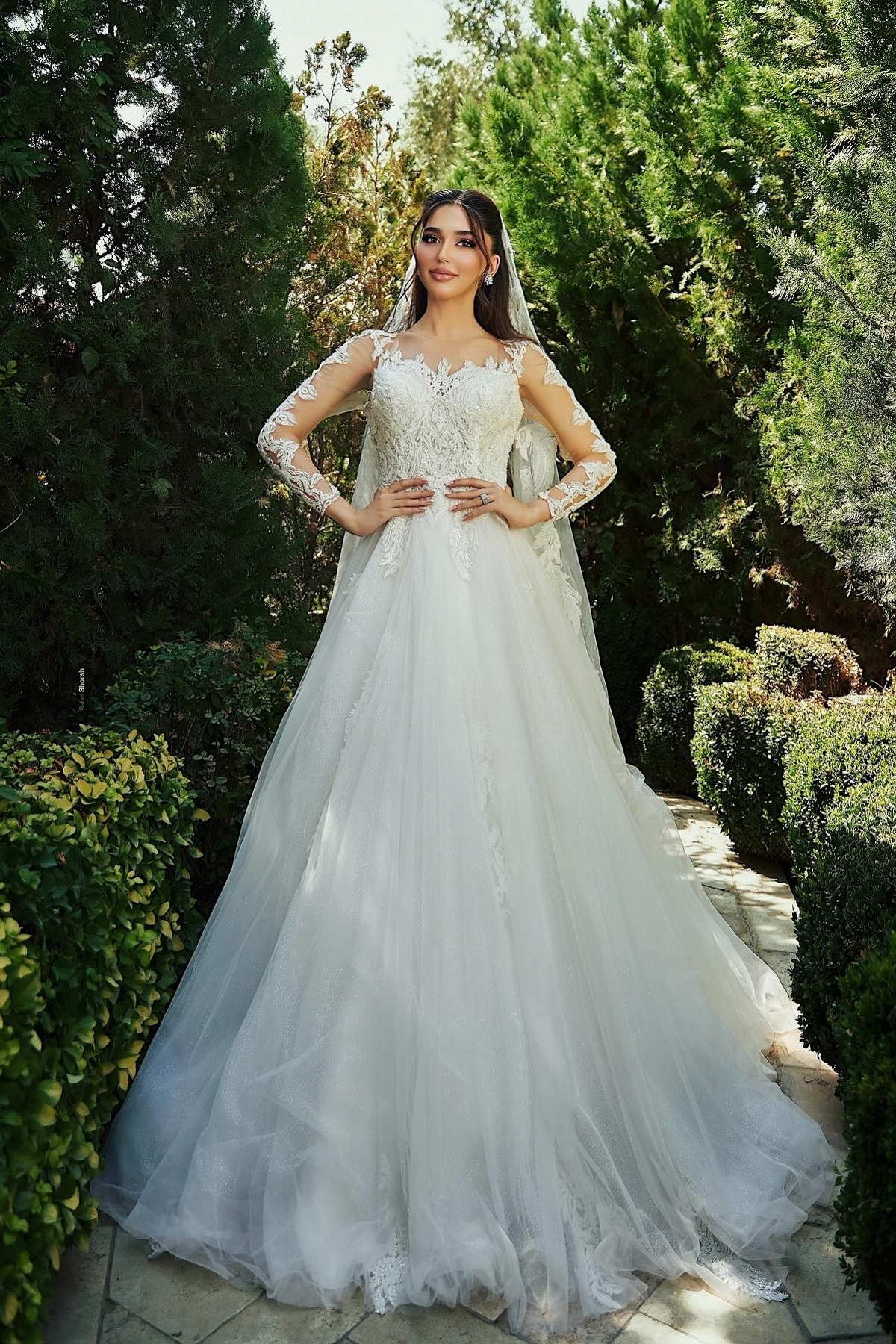 Sweetheart Tulle Lace Flower A-Line Wedding Dresses Long Sleeves