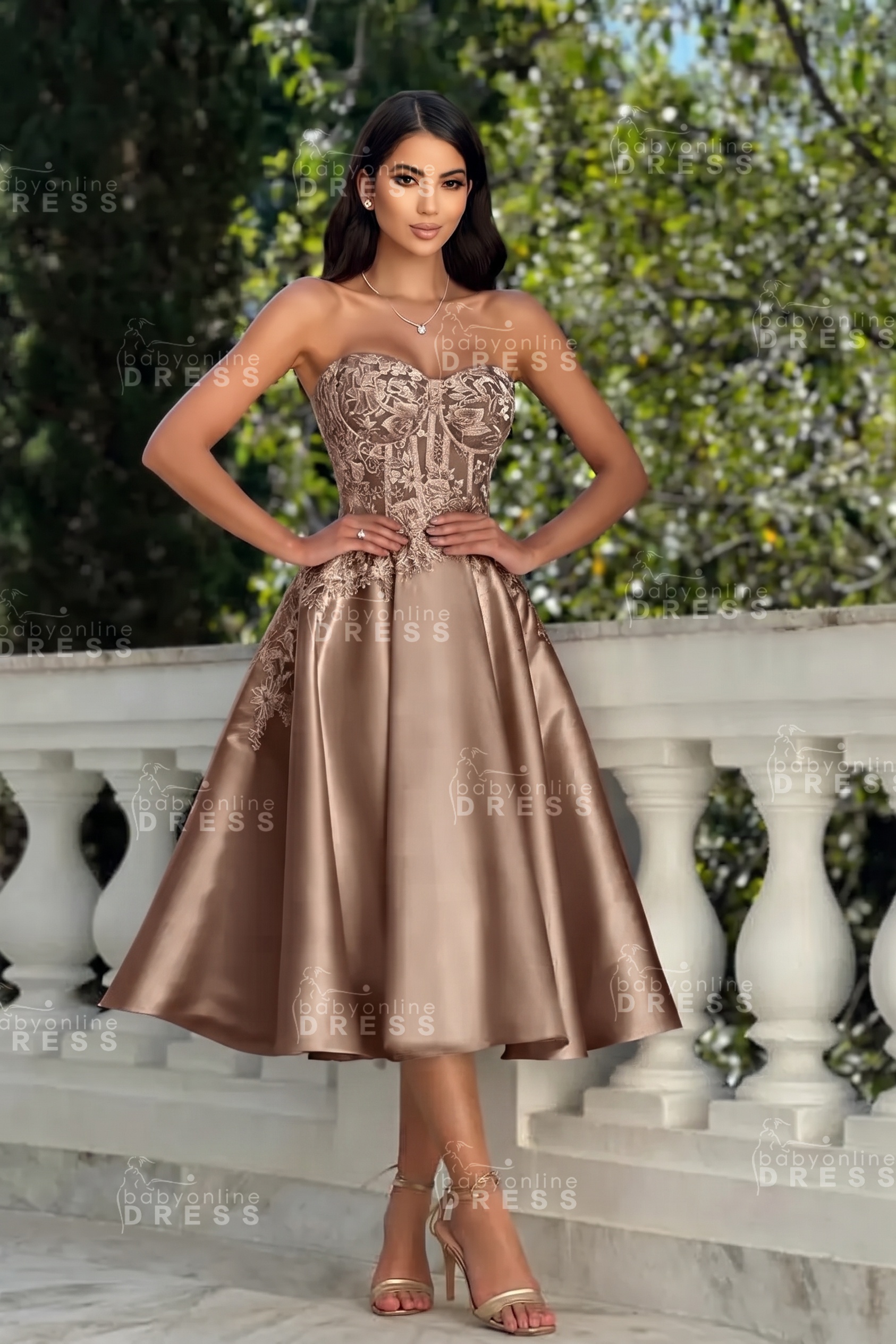 Stunning Strapless Sweetheart Tea-Length A-Line Satin Prom Dresses White