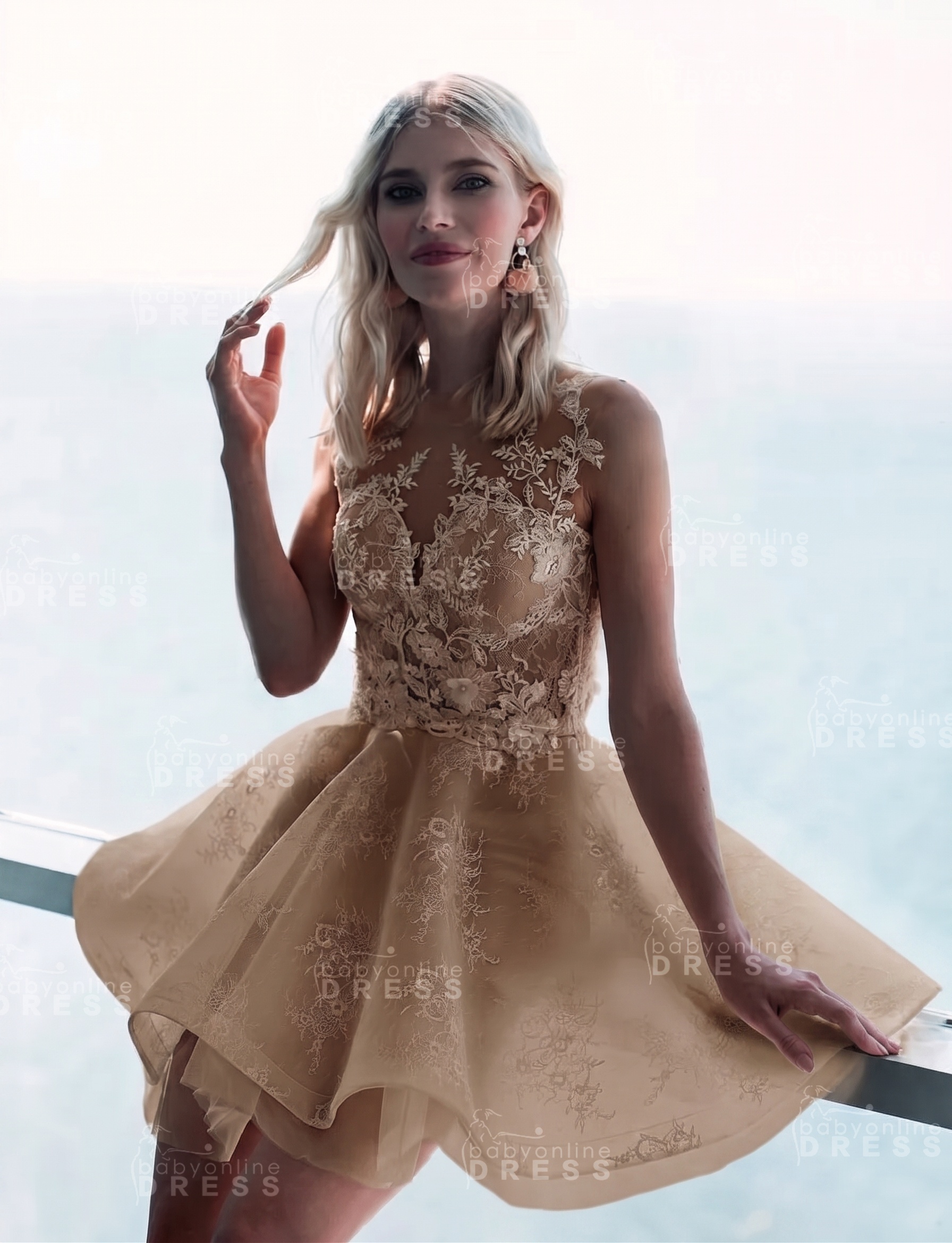 Sleeveless Lace Puffy Flowers A-Line Short Homecoming Dress with Appliques