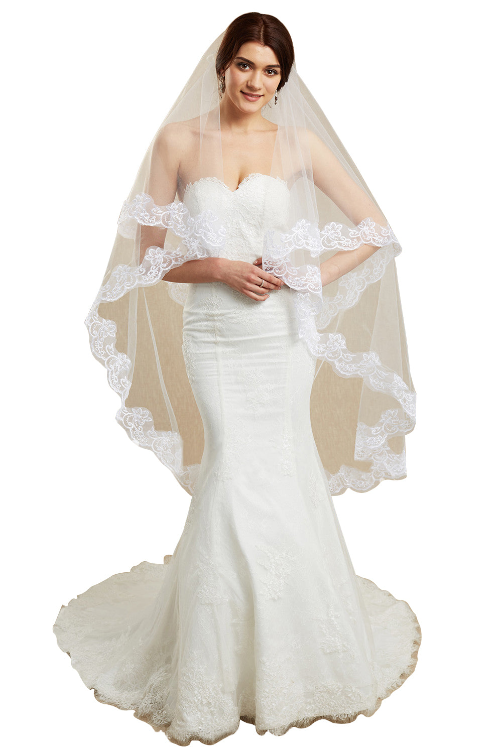 Free Two-Tier Bridal Veil with Lace | Wedding Veil for Women