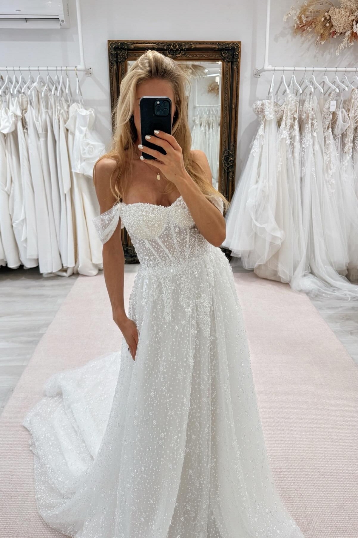 Unique Off-the-Shoulder Beading A-Line Wedding Dresses