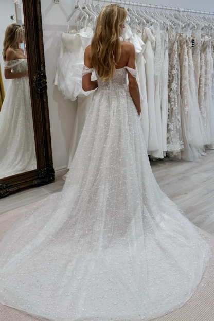 Unique Off-the-Shoulder Beading A-Line Wedding Dresses