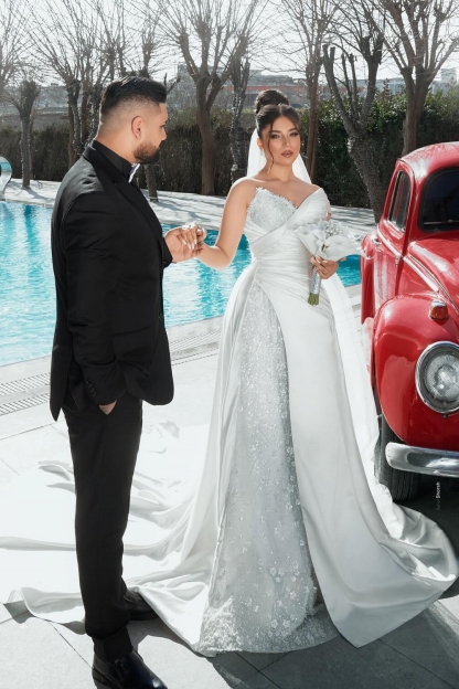 Unique One Shoulder Stain Sequin Mermaid Wedding Dresses