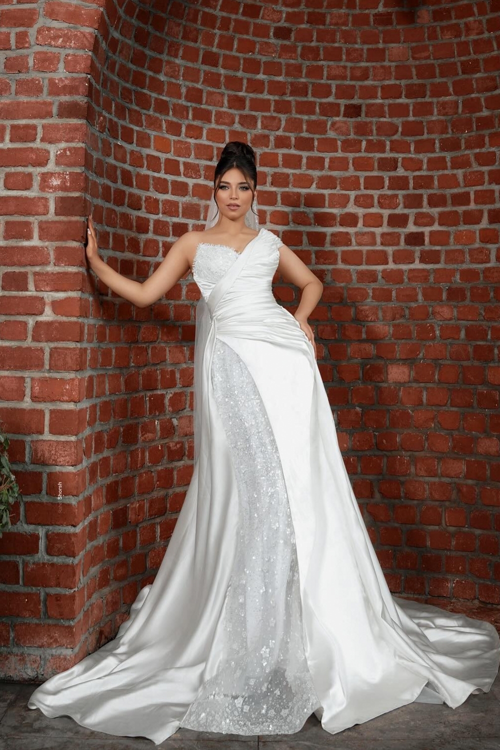 Unique One Shoulder Stain Sequin Mermaid Wedding Dresses