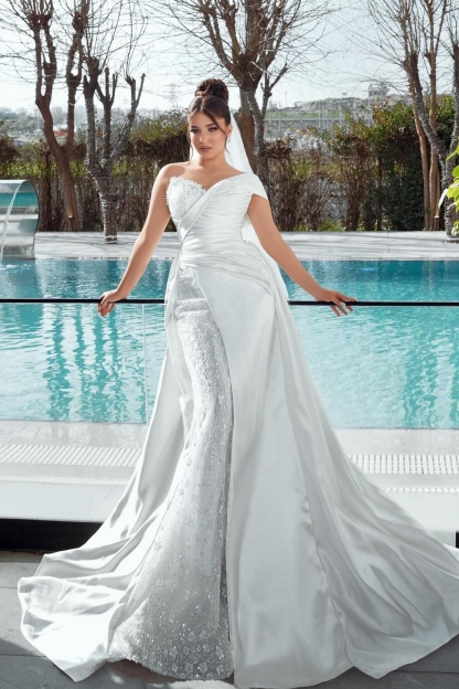 Unique One Shoulder Stain Sequin Mermaid Wedding Dresses