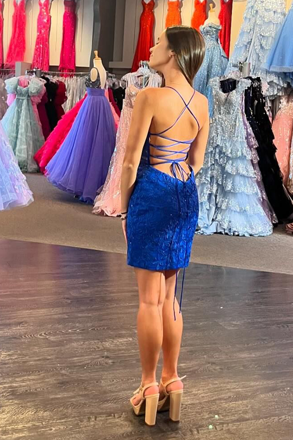 Stormy Spaghetti Straps Tight Short Homecoming Dress with Appliques