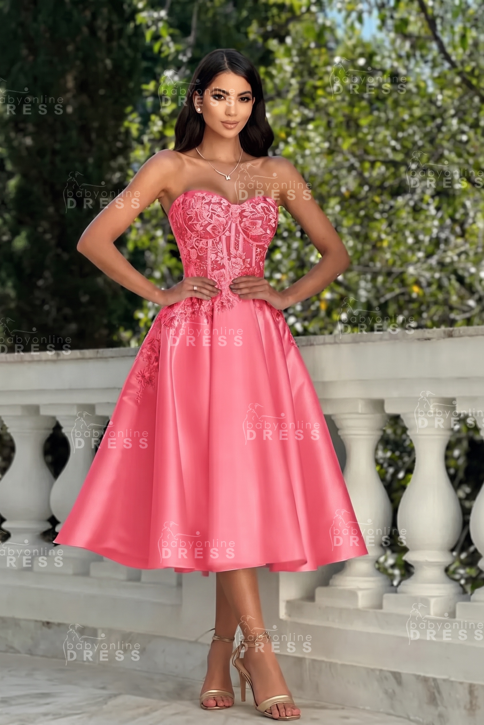 Stunning Strapless Sweetheart Tea-Length A-Line Satin Prom Dresses White