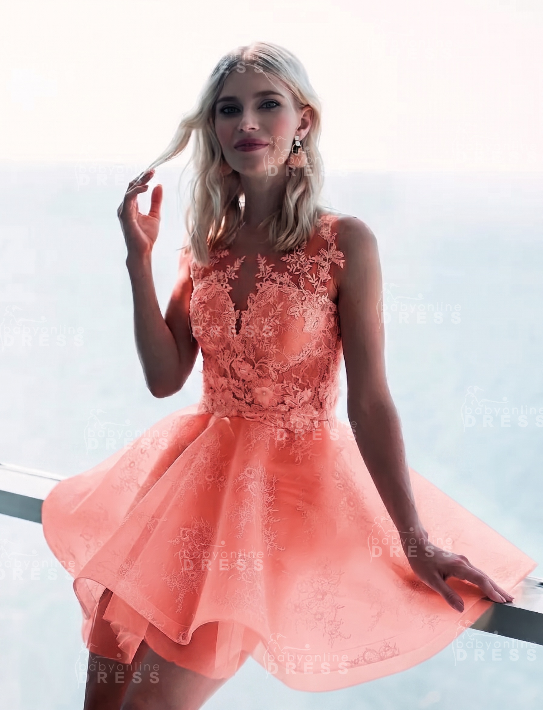 Sleeveless Lace Puffy Flowers A-Line Short Homecoming Dress with Appliques