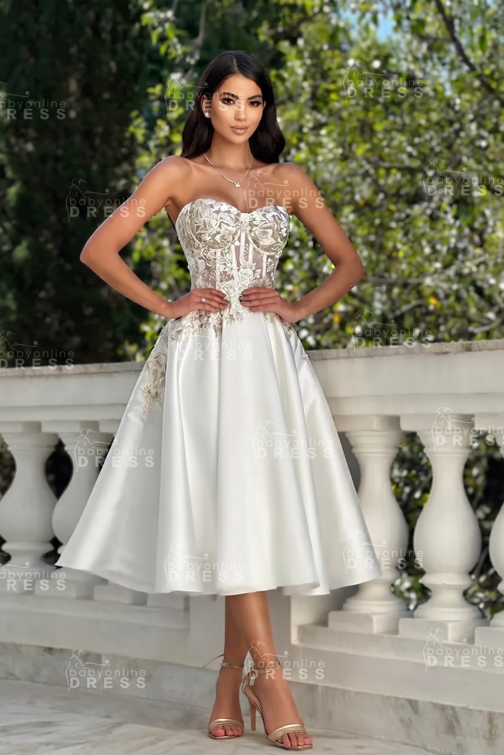 Stunning Strapless Sweetheart Tea-Length A-Line Satin Prom Dresses White