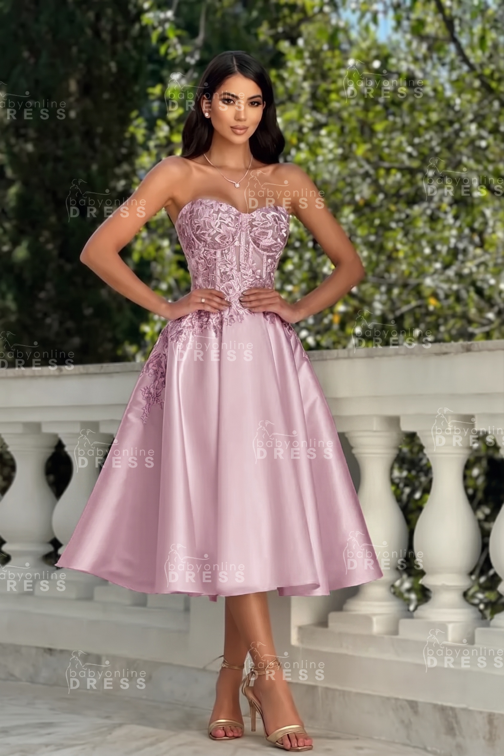 Stunning Strapless Sweetheart Tea-Length A-Line Satin Prom Dresses White