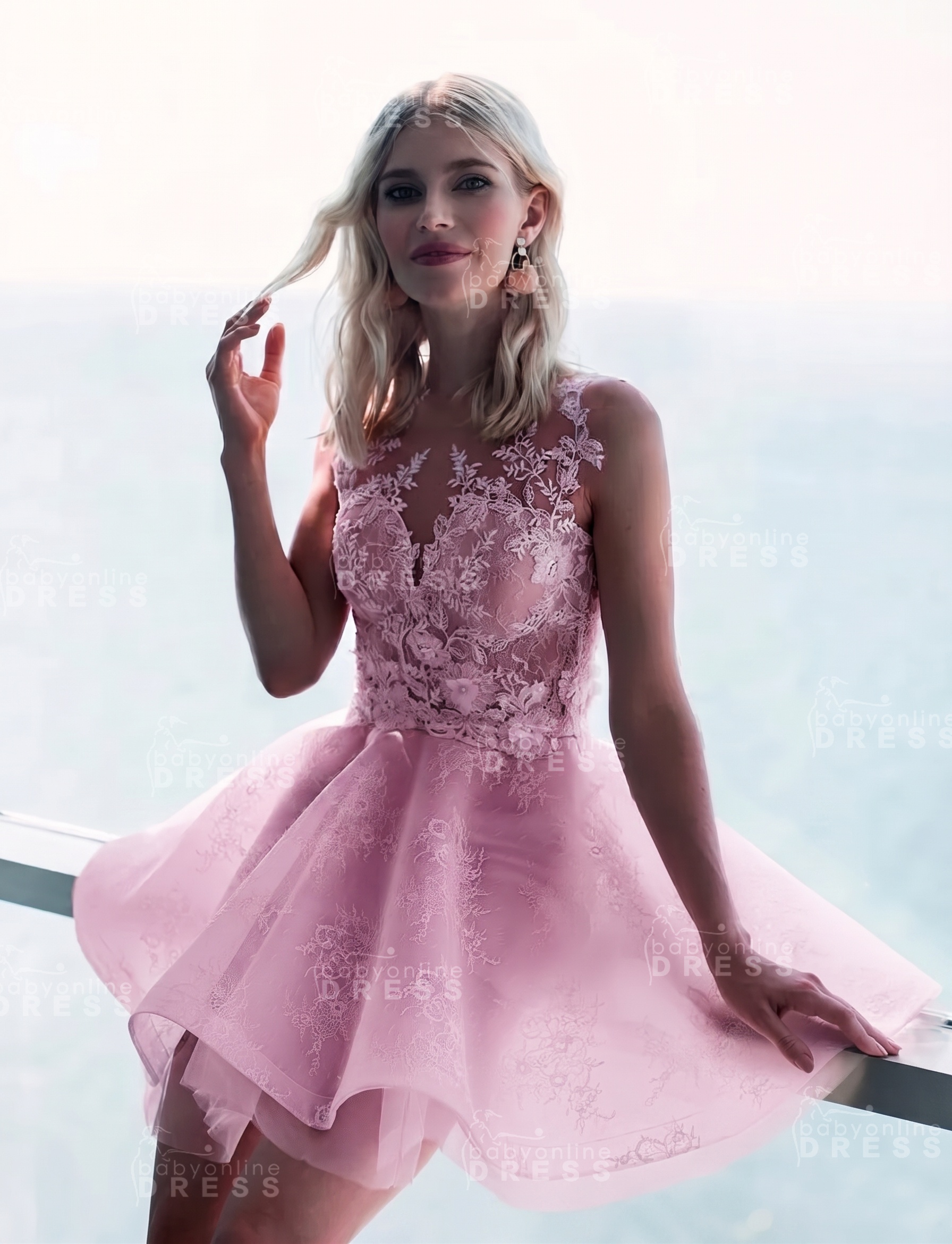 Sleeveless Lace Puffy Flowers A-Line Short Homecoming Dress with Appliques