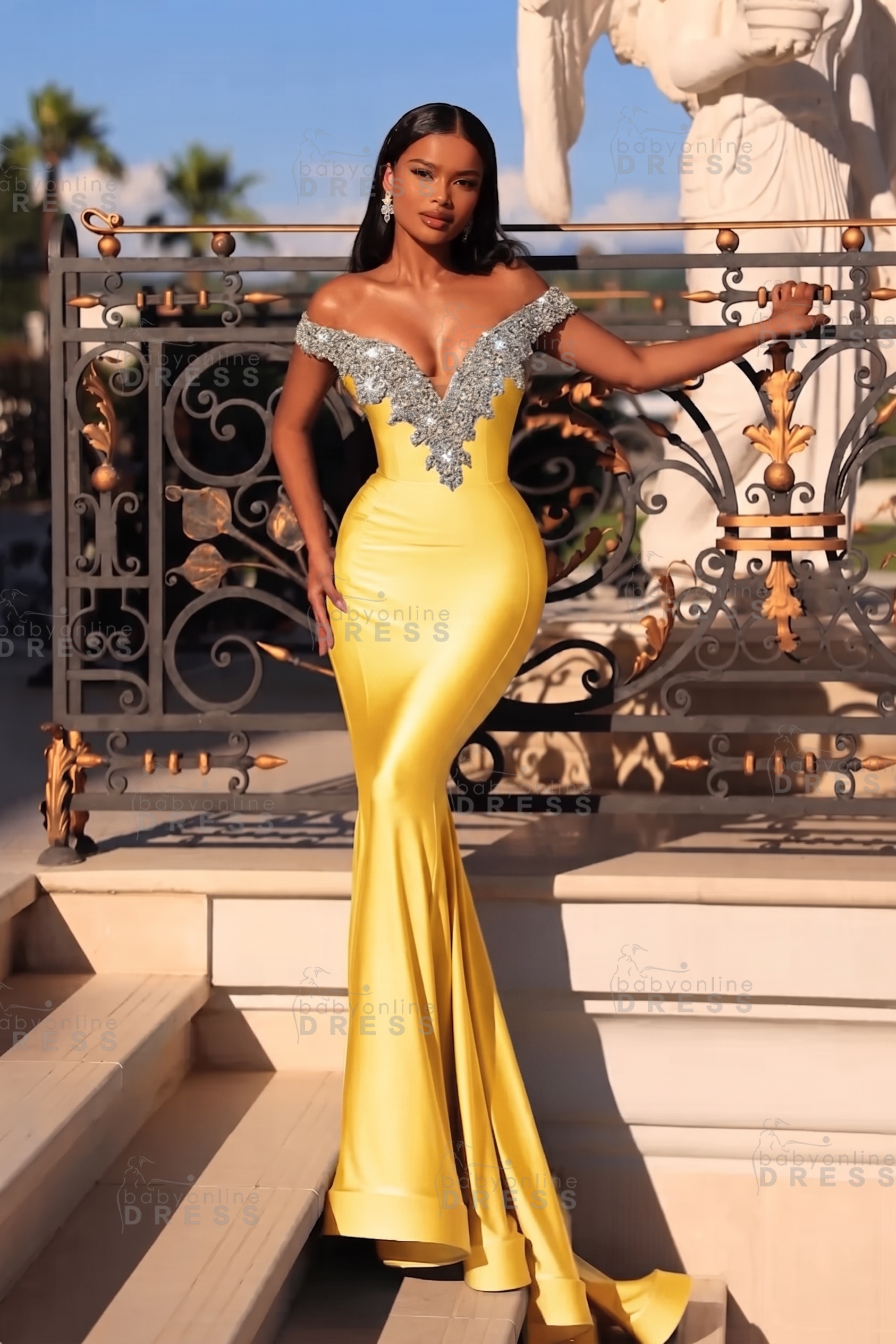 Dusty Blue Off the shoulder Satin Long Prom Dresses