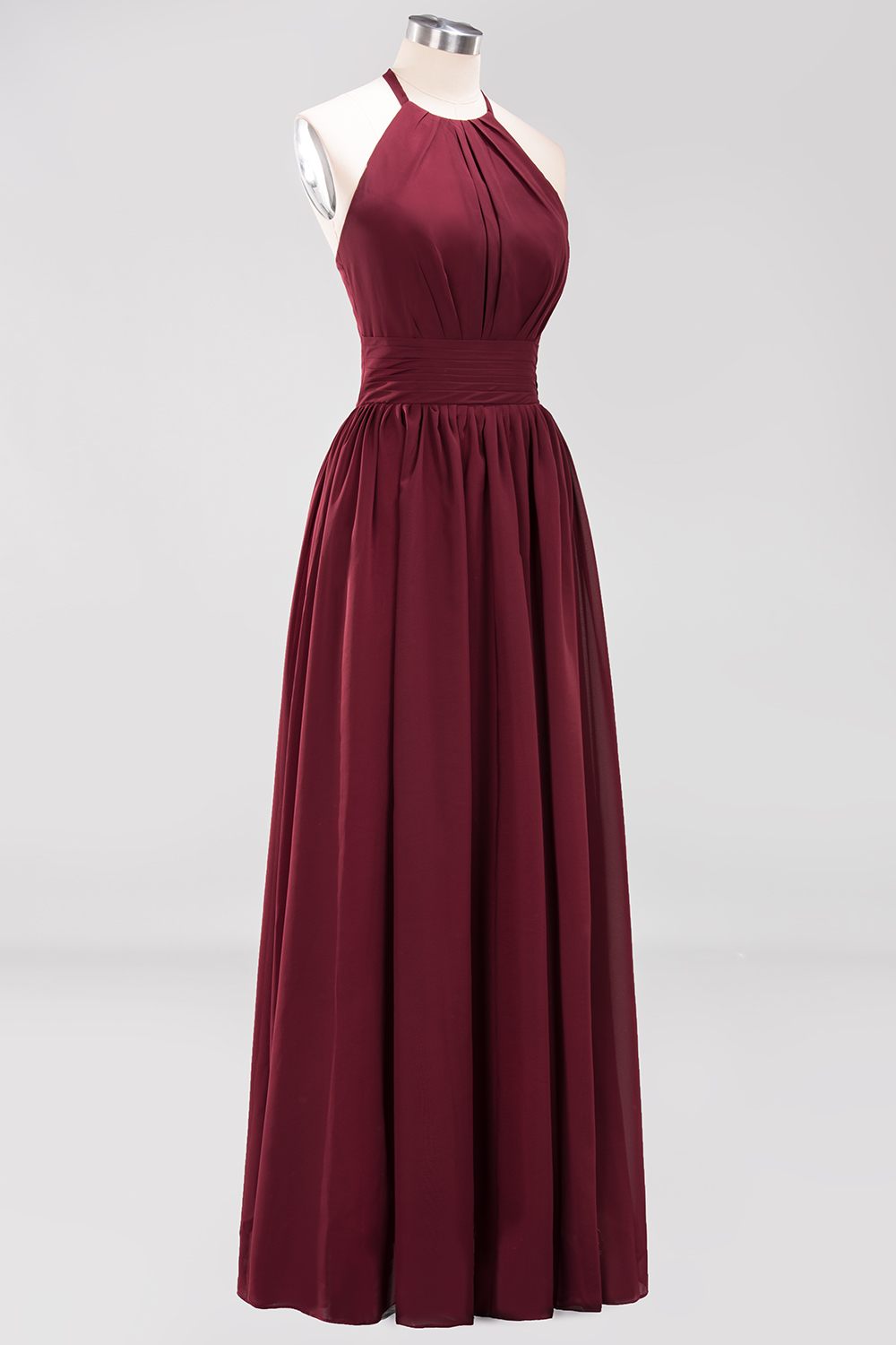 A-line Chiffon Appliques Halter Sleeveless Floor-Length Bridesmaid Dresses with Ruffles