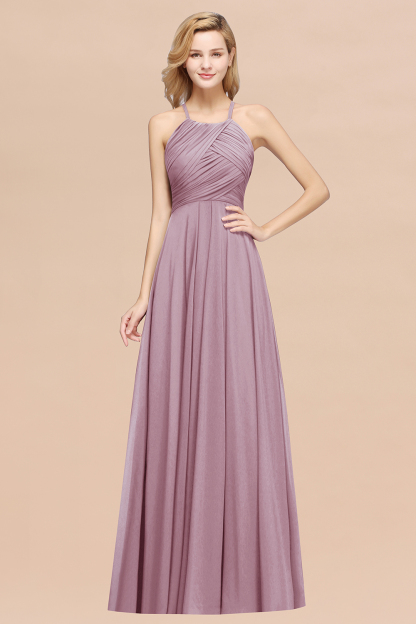 A-Line Chiffon Halter Ruffles Floor-Length Bridesmaid Dress
