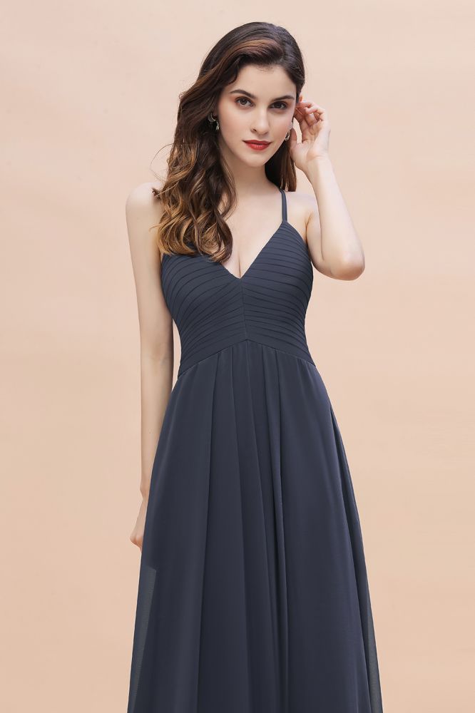 Spaghetti Straps V-Neck Bridesmaid Dress Aline Evening Dress