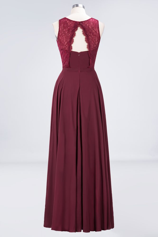 Chiffon A-Line Lace Jewel Sleeveless Hollowout Long Bridesmaid Dress