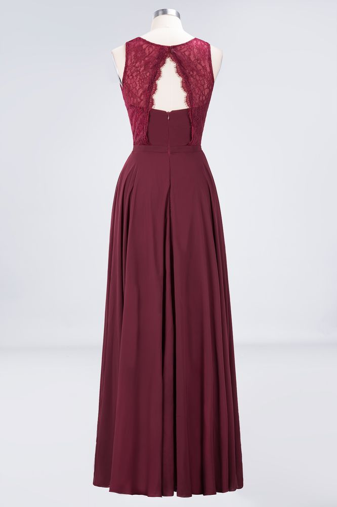 Chiffon A-Line Lace Jewel Sleeveless Hollowout Long Bridesmaid Dress