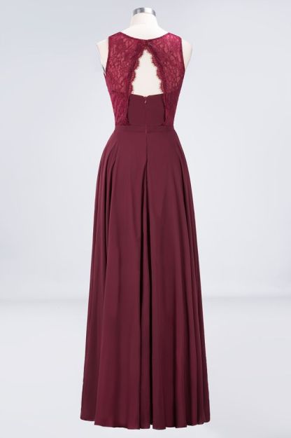 Chiffon A-Line Lace Jewel Sleeveless Hollowout Long Bridesmaid Dress