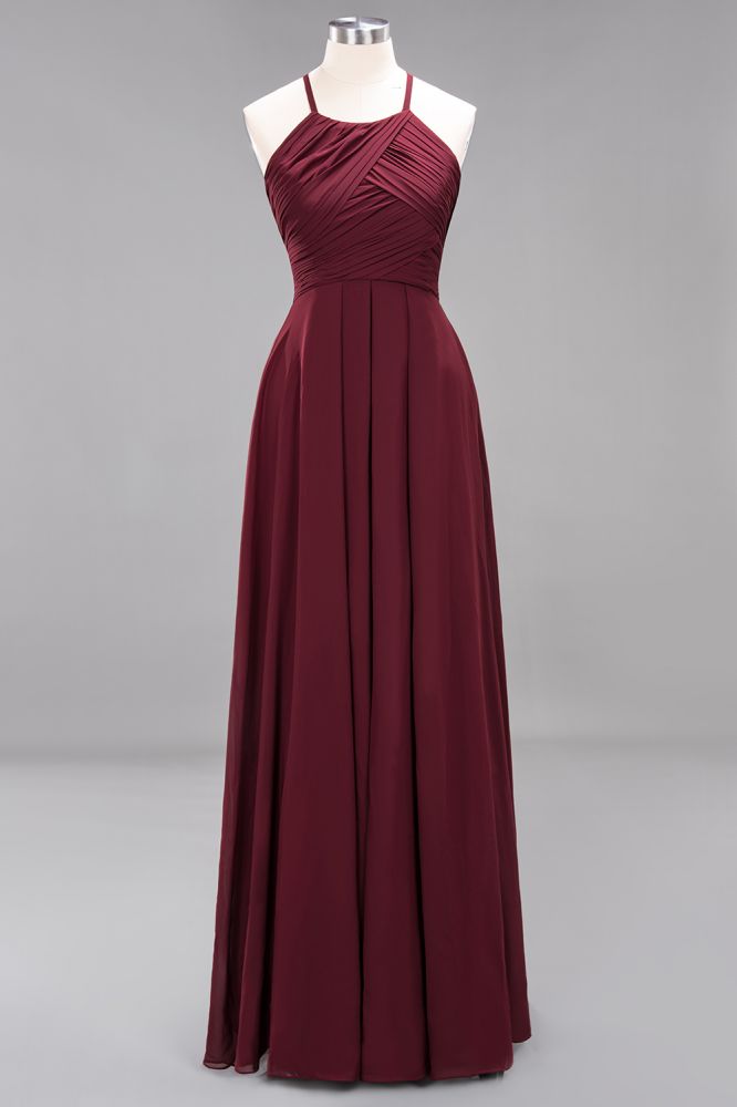 A-Line Chiffon Halter Ruffles Floor-Length Bridesmaid Dress