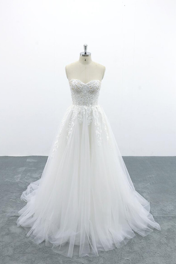 Simple White Tulle Sweetheart Princess Wedding Dresses
