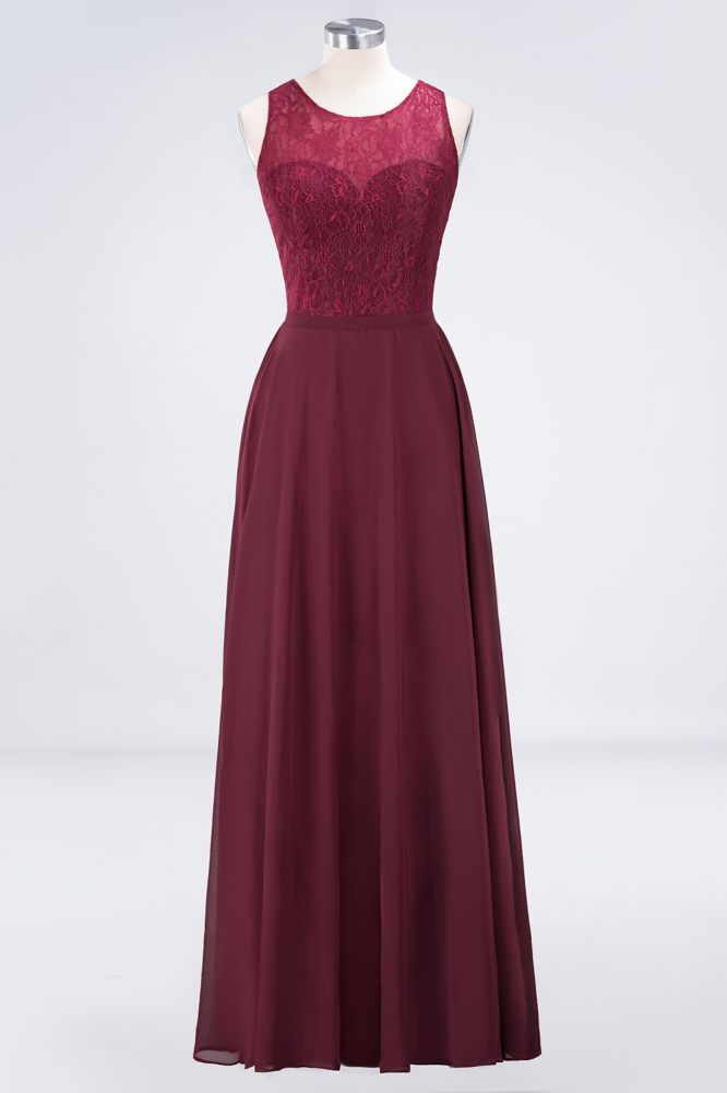 Chiffon A-Line Lace Jewel Sleeveless Hollowout Long Bridesmaid Dress