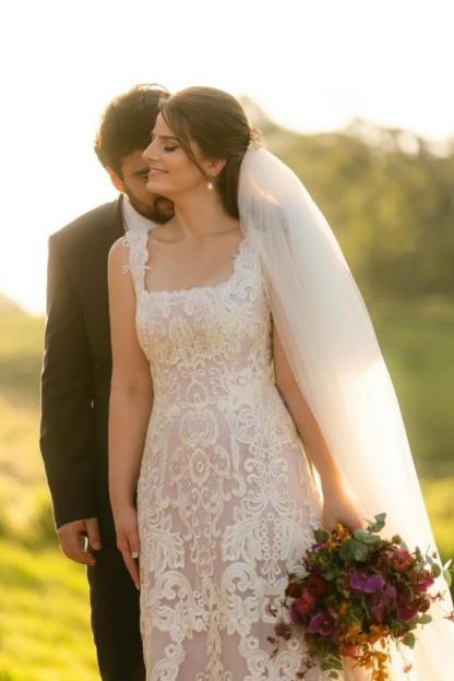 Glamorous Floor-Length Square Neck Sleeveless A-Line Lace Wedding Dresses