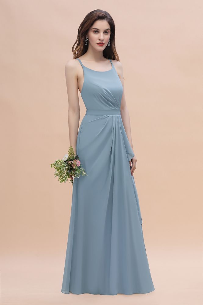 Round Neck Chiffon Bridesmaid Dress Sleeveless Aline Evening Dress