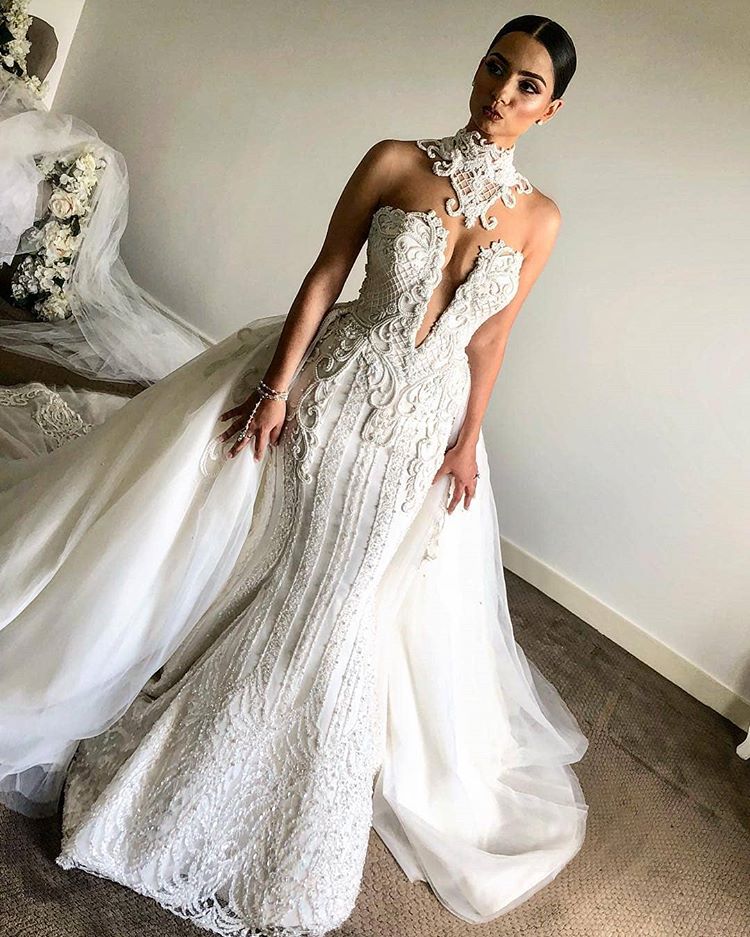 chinese dress ladies Lace Sweep Train Mermaid Wedding Dresses Spaghetti Straps