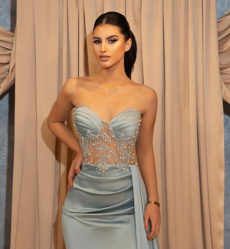 Sparkle beaded Sweetheart mermaid prom dress with half shawl