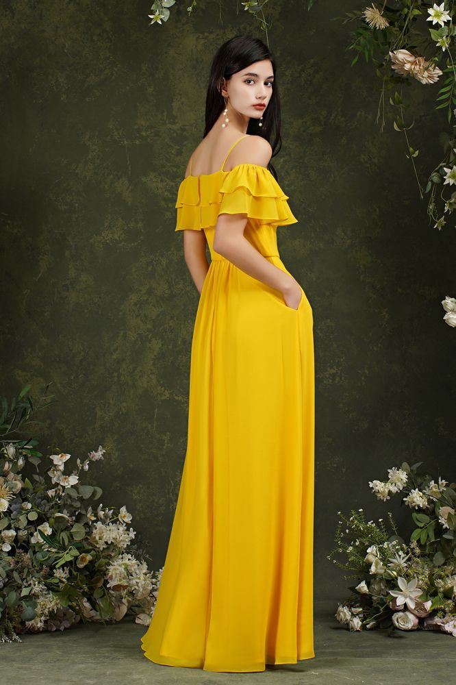 Spaghetti Strapes Off-the-shoulder Split Front Tulle Prom Dress