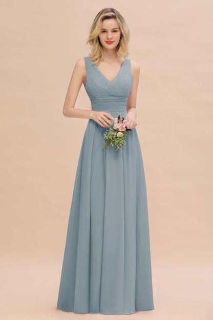 Elegant V-Neck Ruffles Bridesmaid Dress On Sale | Sexy Long Evening Dresses